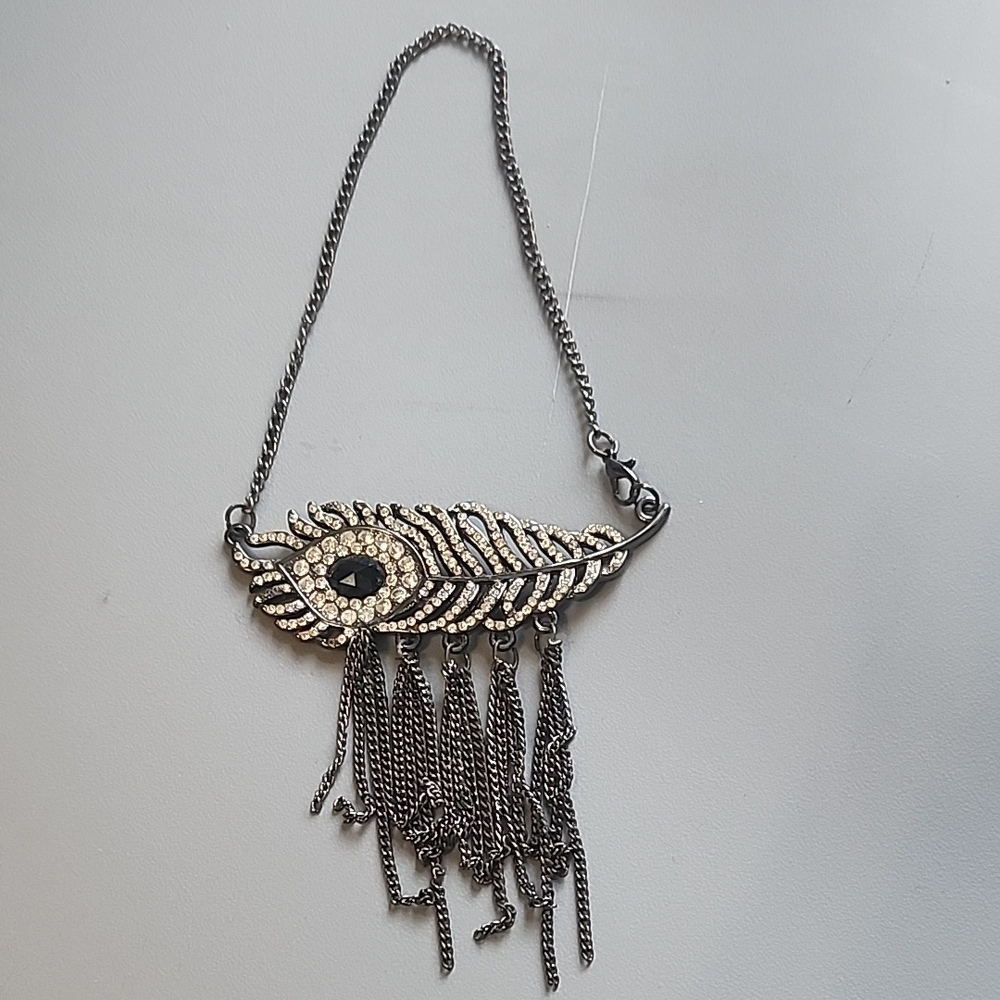 Elegant Silver and Black Feather Necklace
